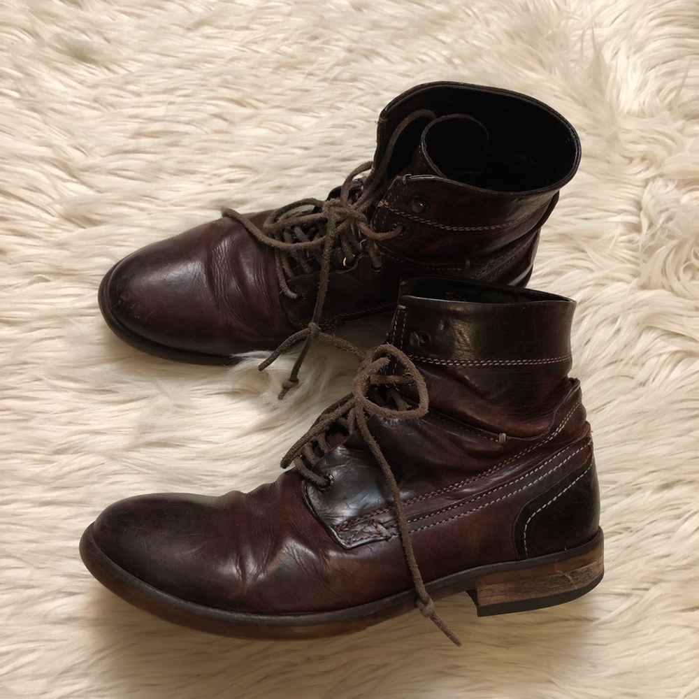 Pakros Western Leather Brown High Neck Lace Up Combat Mens Boots size 40 (7 US)